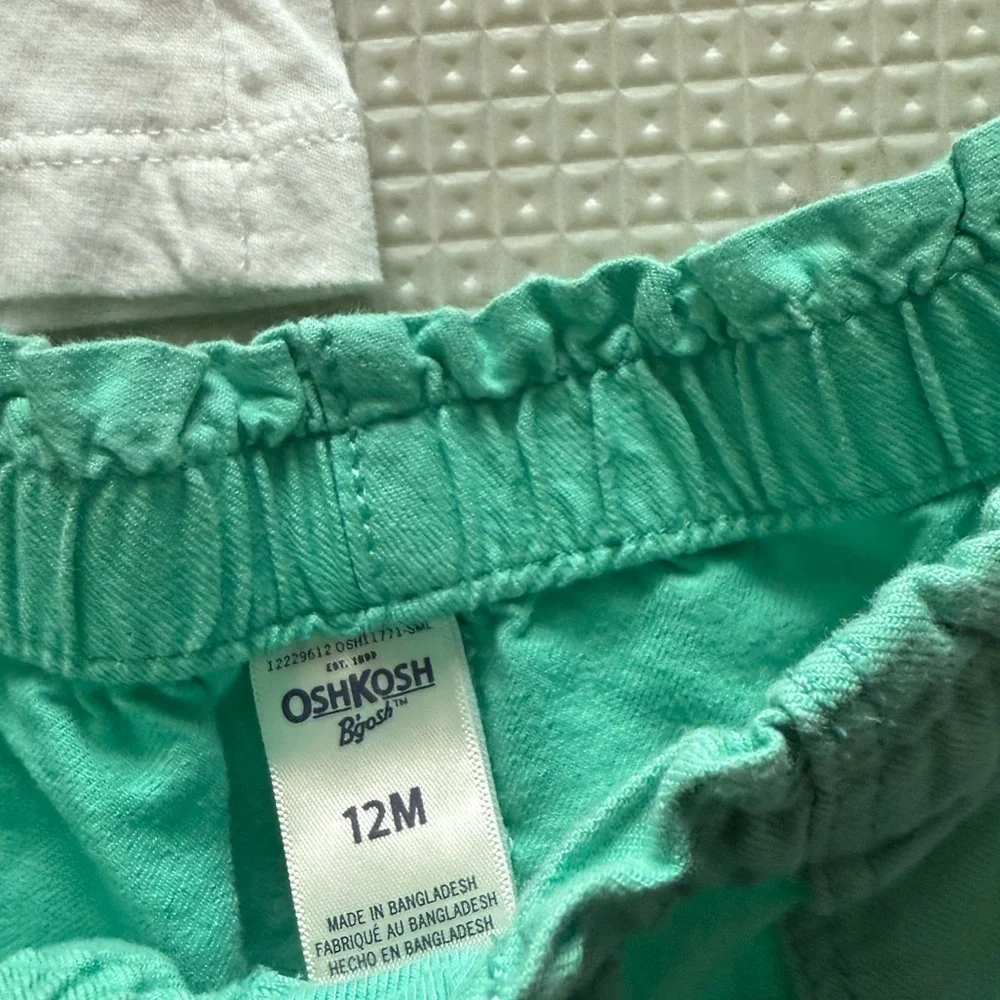 Oshkosh B’gosh|Baby girl cute summer outfit,teal shorts & white rainbow tank•••